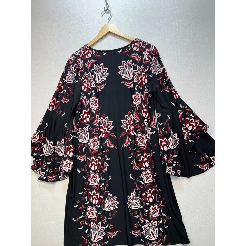 Roz & Ali Womens Floral Shift Dress Size 1X Black Bell Sleeve Dress Pullover Y2K - Picture 10 of 12
